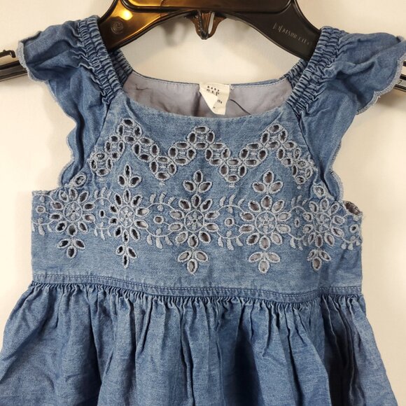 Adorable Denim Blue Gap Baby Girl Eyelet Chambray Flutter Dress Sz 18-24mnths - Picture 7 of 8